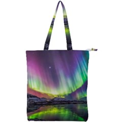 Aurora Borealis Polar Northern Lights Natural Phenomenon North Night Mountains Double Zip Up Tote Bag by Grandong