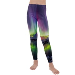 Aurora Borealis Polar Northern Lights Natural Phenomenon North Night Mountains Kids  Lightweight Velour Leggings by Grandong