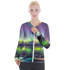 Aurora Borealis Polar Northern Lights Natural Phenomenon North Night Mountains Casual Zip Up Jacket by Grandong