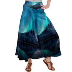 Aurora Borealis Mountain Reflection Women s Satin Palazzo Pants