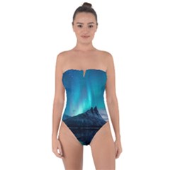 Aurora Borealis Mountain Reflection Tie Back One Piece Swimsuit by Grandong