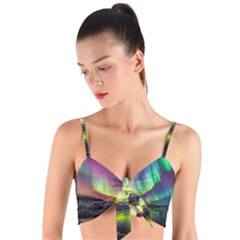 Aurora Borealis Polar Northern Lights Natural Phenomenon North Night Mountains Woven Tie Front Bralet by Grandong