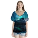 Aurora Borealis Mountain Reflection V-Neck Flutter Sleeve Top View1