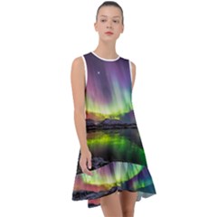 Aurora Borealis Polar Northern Lights Natural Phenomenon North Night Mountains Frill Swing Dress by Grandong