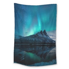 Aurora Borealis Mountain Reflection Large Tapestry by Grandong