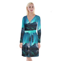 Aurora Borealis Mountain Reflection Long Sleeve Velvet Front Wrap Dress by Grandong