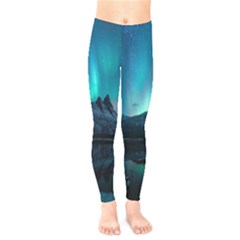 Aurora Borealis Mountain Reflection Kids  Leggings by Grandong