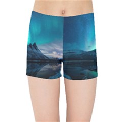 Aurora Borealis Mountain Reflection Kids  Sports Shorts by Grandong