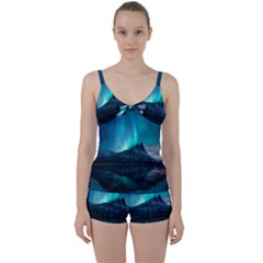 Aurora Borealis Mountain Reflection Tie Front Two Piece Tankini by Grandong