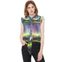 Aurora Borealis Polar Northern Lights Natural Phenomenon North Night Mountains Frill Detail Shirt View1