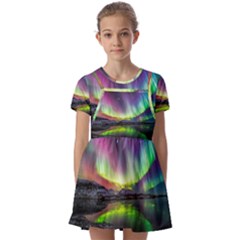 Aurora Borealis Polar Northern Lights Natural Phenomenon North Night Mountains Kids  Short Sleeve Pinafore Style Dress by Grandong