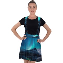 Aurora Borealis Mountain Reflection Velvet Suspender Skater Skirt by Grandong