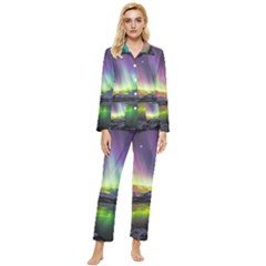 Aurora Borealis Polar Northern Lights Natural Phenomenon North Night Mountains Womens  Long Sleeve Velvet Pocket Pajamas Set by Grandong