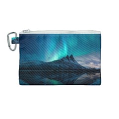 Aurora Borealis Mountain Reflection Canvas Cosmetic Bag (medium) by Grandong