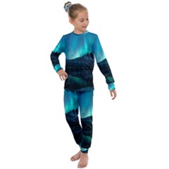 Aurora Borealis Mountain Reflection Kids  Long Sleeve Set  by Grandong