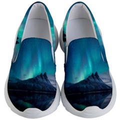 Aurora Borealis Mountain Reflection Kids Lightweight Slip Ons by Grandong