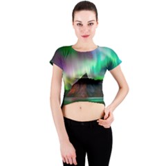 Aurora Borealis Nature Sky Light Crew Neck Crop Top by Grandong