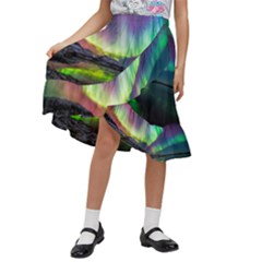 Aurora Borealis Polar Northern Lights Natural Phenomenon North Night Mountains Kids  Ruffle Flared Wrap Midi Skirt by Grandong