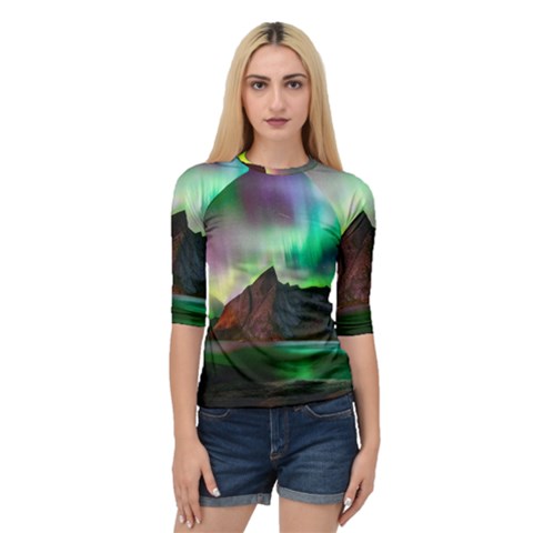 Aurora Borealis Nature Sky Light Quarter Sleeve Raglan T-shirt by Grandong