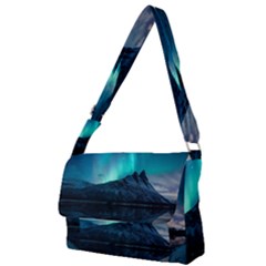 Aurora Borealis Mountain Reflection Full Print Messenger Bag (s) by Grandong