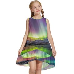 Aurora Borealis Polar Northern Lights Natural Phenomenon North Night Mountains Kids  Frill Swing Dress by Grandong