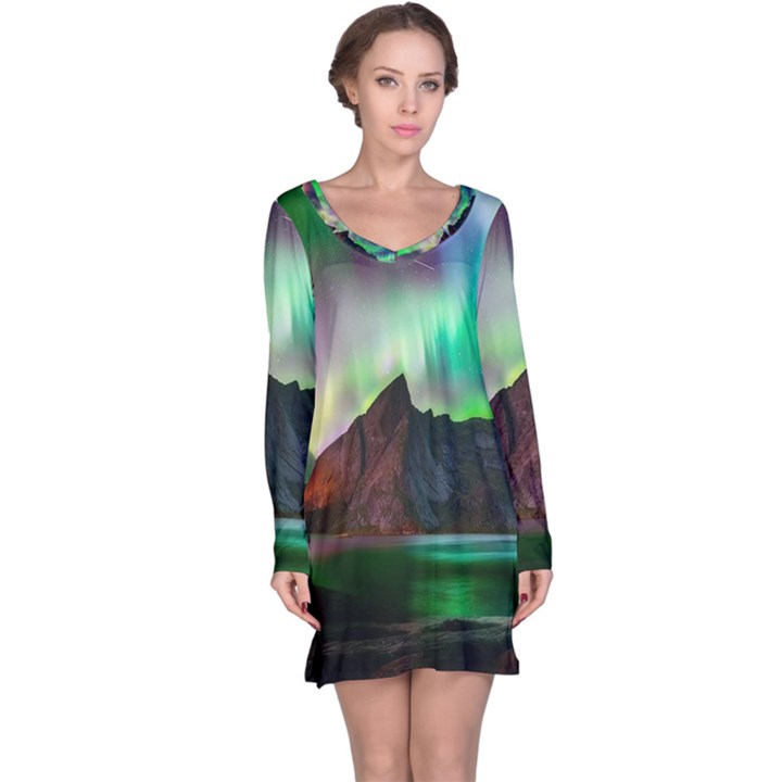 Aurora Borealis Nature Sky Light Long Sleeve Nightdress