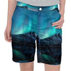 Aurora Borealis Mountain Reflection Women s Pocket Shorts by Grandong