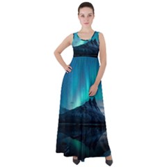 Aurora Borealis Mountain Reflection Empire Waist Velour Maxi Dress by Grandong