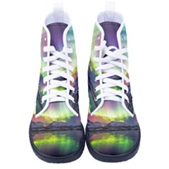 Aurora Borealis Polar Northern Lights Natural Phenomenon North Night Mountains Kid s High-top Canvas Sneakers by Grandong