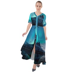 Aurora Borealis Mountain Reflection Waist Tie Boho Maxi Dress by Grandong