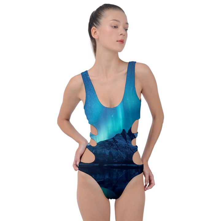 Aurora Borealis Mountain Reflection Side Cut Out Swimsuit