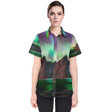 Aurora Borealis Nature Sky Light Women s Short Sleeve Shirt by Grandong