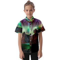 Aurora Borealis Nature Sky Light Kids  Short Sleeve Shirt by Grandong