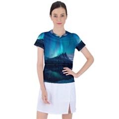 Aurora Borealis Mountain Reflection Women s Sports Top by Grandong