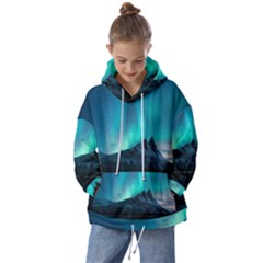 Aurora Borealis Mountain Reflection Kids  Oversized Hoodie by Grandong