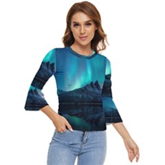 Aurora Borealis Mountain Reflection Bell Sleeve Top