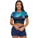 Aurora Borealis Mountain Reflection Side Button Cropped T-Shirt View1