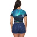 Aurora Borealis Mountain Reflection Side Button Cropped T-Shirt View4