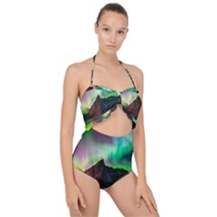 Aurora Borealis Nature Sky Light Scallop Top Cut Out Swimsuit by Grandong