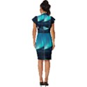 Aurora Borealis Mountain Reflection Vintage Frill Sleeve V-Neck Bodycon Dress View4