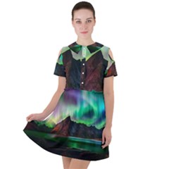 Aurora Borealis Nature Sky Light Short Sleeve Shoulder Cut Out Dress  by Grandong