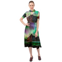 Aurora Borealis Nature Sky Light Keyhole Neckline Chiffon Dress by Grandong