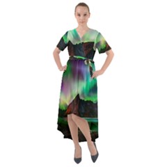 Aurora Borealis Nature Sky Light Front Wrap High Low Dress by Grandong