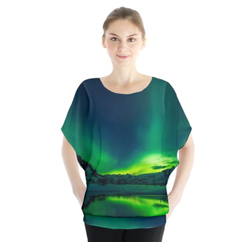 Iceland Aurora Borealis Batwing Chiffon Blouse by Grandong