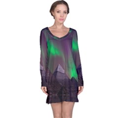 Aurora Northern Lights Phenomenon Atmosphere Sky Long Sleeve Nightdress by Grandong