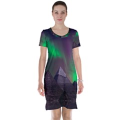 Aurora Northern Lights Phenomenon Atmosphere Sky Short Sleeve Nightdress by Grandong