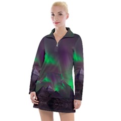 Aurora Northern Lights Phenomenon Atmosphere Sky Women s Long Sleeve Casual Dress by Grandong