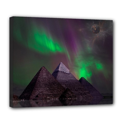 Aurora Stars Sky Mountains Snow Aurora Borealis Deluxe Canvas 24  X 20  (stretched)