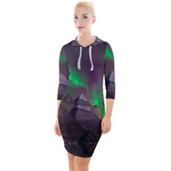 Aurora Northern Lights Phenomenon Atmosphere Sky Quarter Sleeve Hood Bodycon Dress by Grandong