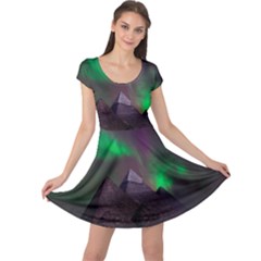 Aurora Stars Sky Mountains Snow Aurora Borealis Cap Sleeve Dress by Grandong